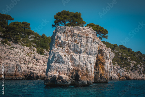 The Calanques National Park, South France. View of the cliffs from the sea.