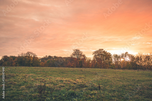 Countryside sunset with orange colors in the sky