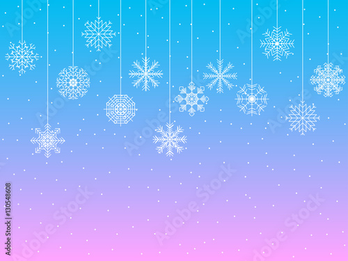 Background with snowflakes. Hanging Snowflakes. Vector illustration.