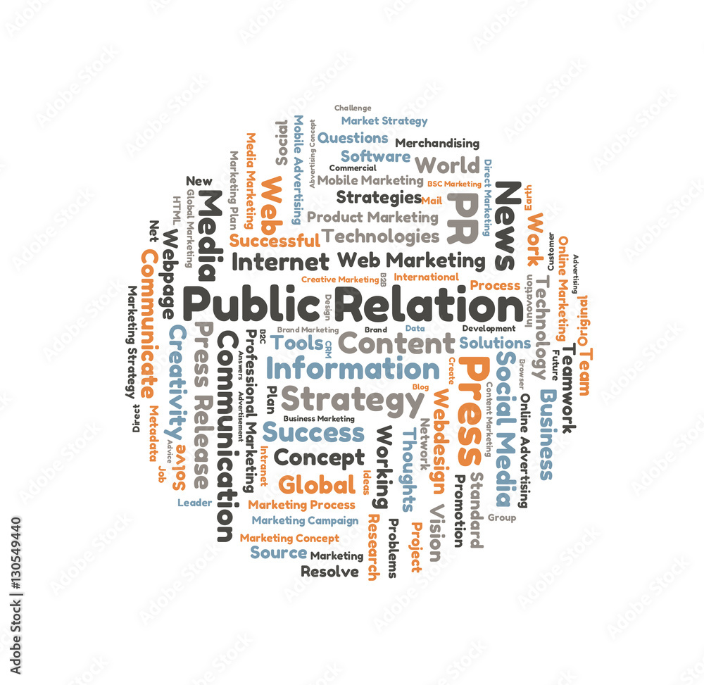 Obraz premium Public Relation word cloud shaped as a circle
