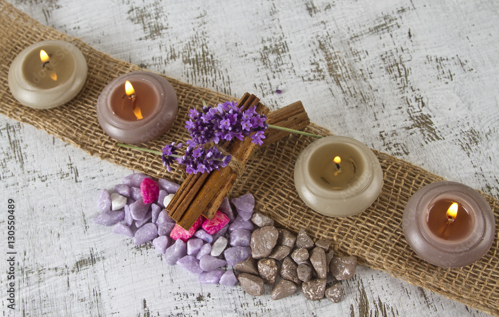 wellness concept with lavender and candles wellness concept with lavender and candles