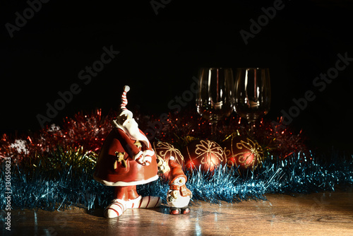 Figurine of Santa Claus, snowman and Christmas decorations © Dobrydnev