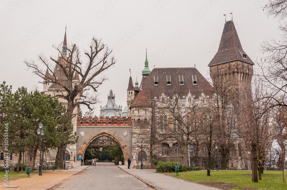 Obraz premium Vajdahunyad Castle is a castle in the City Park of Budapest, Hungary