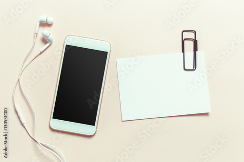 Top view smartphone mock up template with black screen