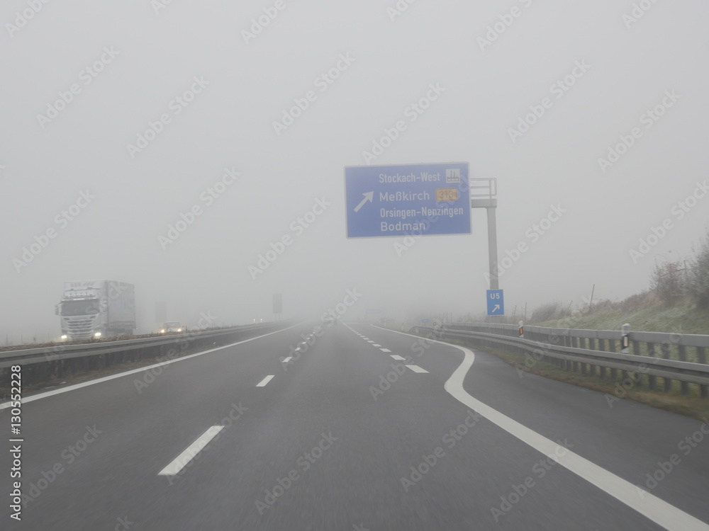 Highway in fog German Autobahn