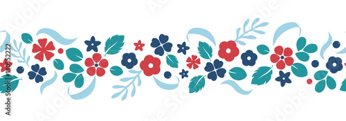 Vector flat flowers and berries background, creative color pattern.