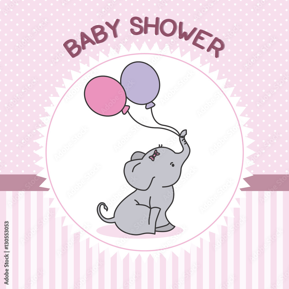 Fototapeta premium baby shower girl. Elephant with balloons