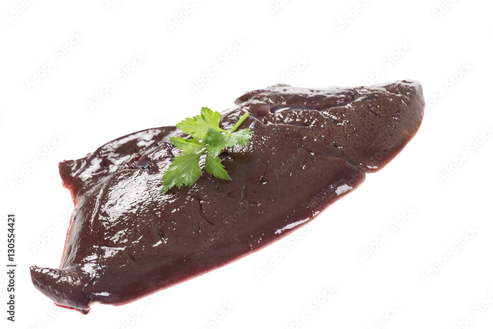 Lamb's liver with parsley isolated on white Lamb's liver with parsley isolated on white