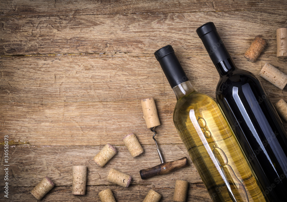 Glass bottle of wine with corks