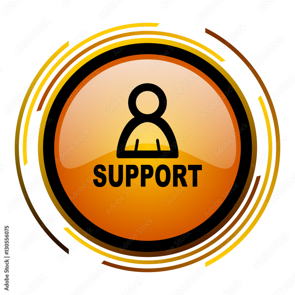 Support sign vector icon. Modern design round orange button isolated on white square background for web and application designers in eps10. Support sign vector icon. Modern design round orange button isolated on white square background for web and application designers in eps10.