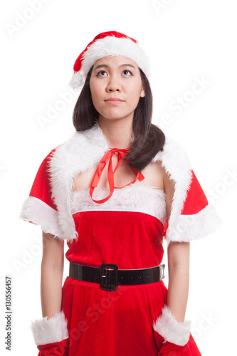 Asian Christmas Santa Claus girl look up.