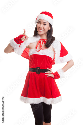 Asian Christmas Santa Claus girl thumbs up.