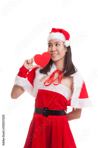 Asian Christmas Santa Claus girl with red heart.