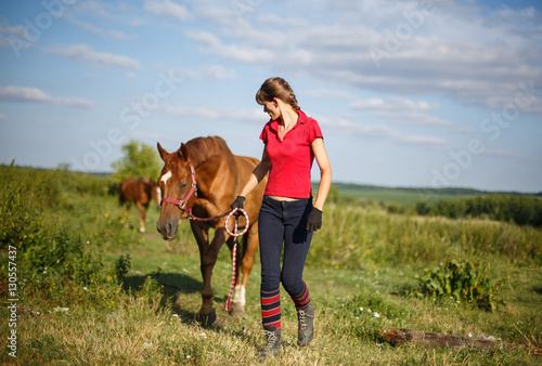 Happy Woman with her Horse - Beautiful young horsewoman
