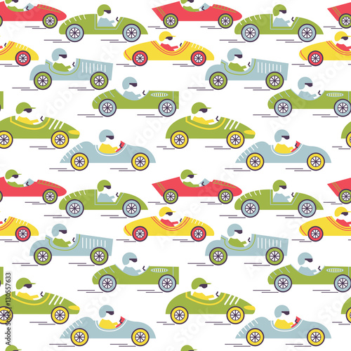 Race retro sport car seamless pattern