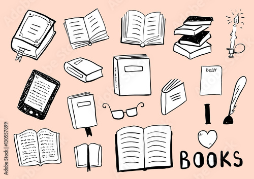 Set of books doodles