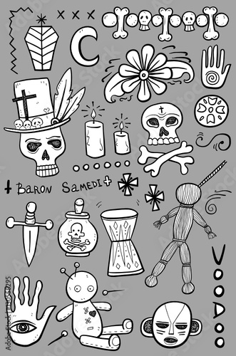 Set of hand drawn voodoo objects photo