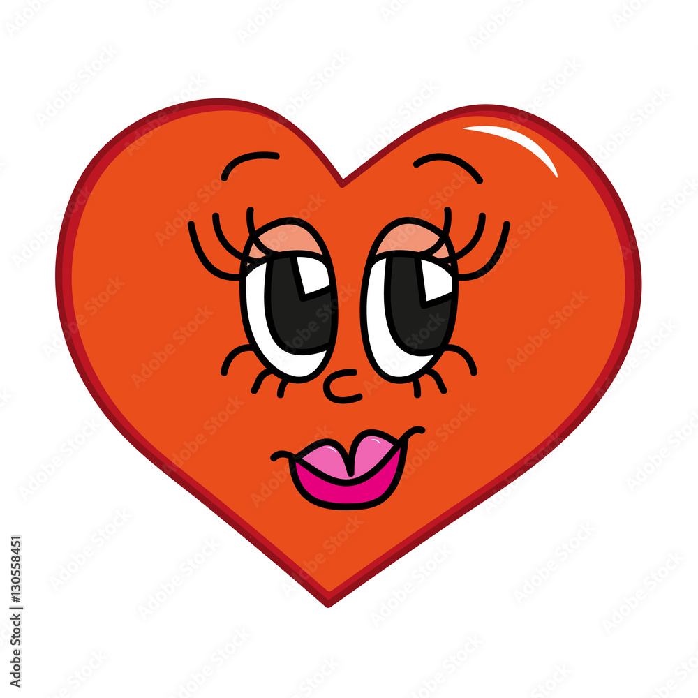 Hand drawn illustration of cartoon face design, heart shape and Hand drawn illustration of cartoon face design, heart shape and