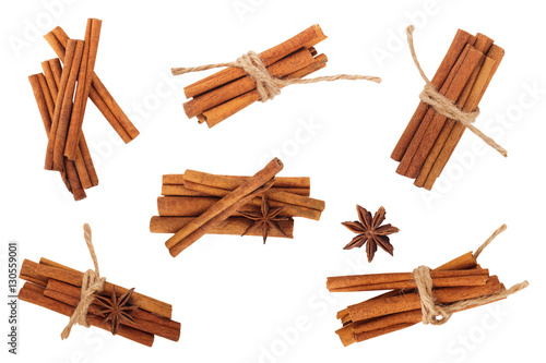 Cinnamon sticks and star anise  isolated on white background