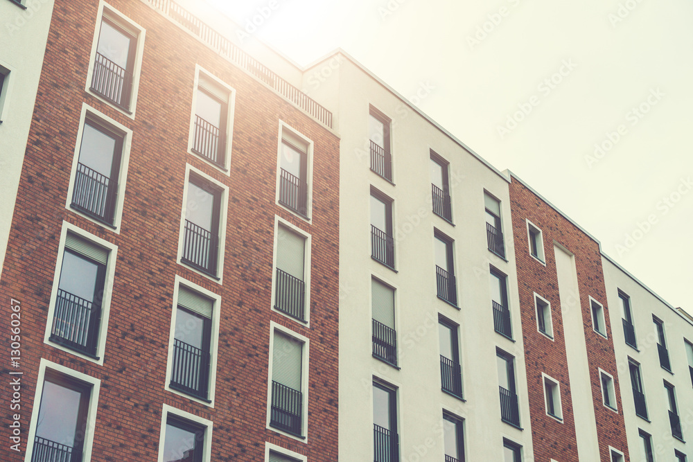 beautiful and modern townhouses in sunlight