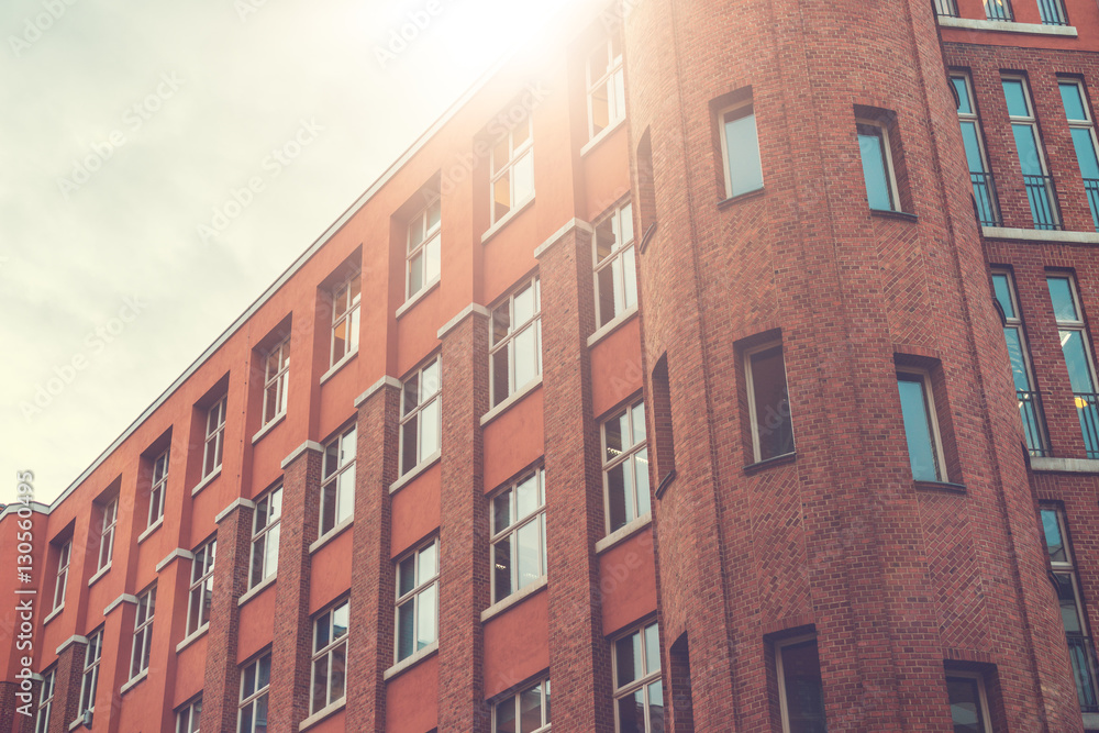 old industrial brick building in sunlight