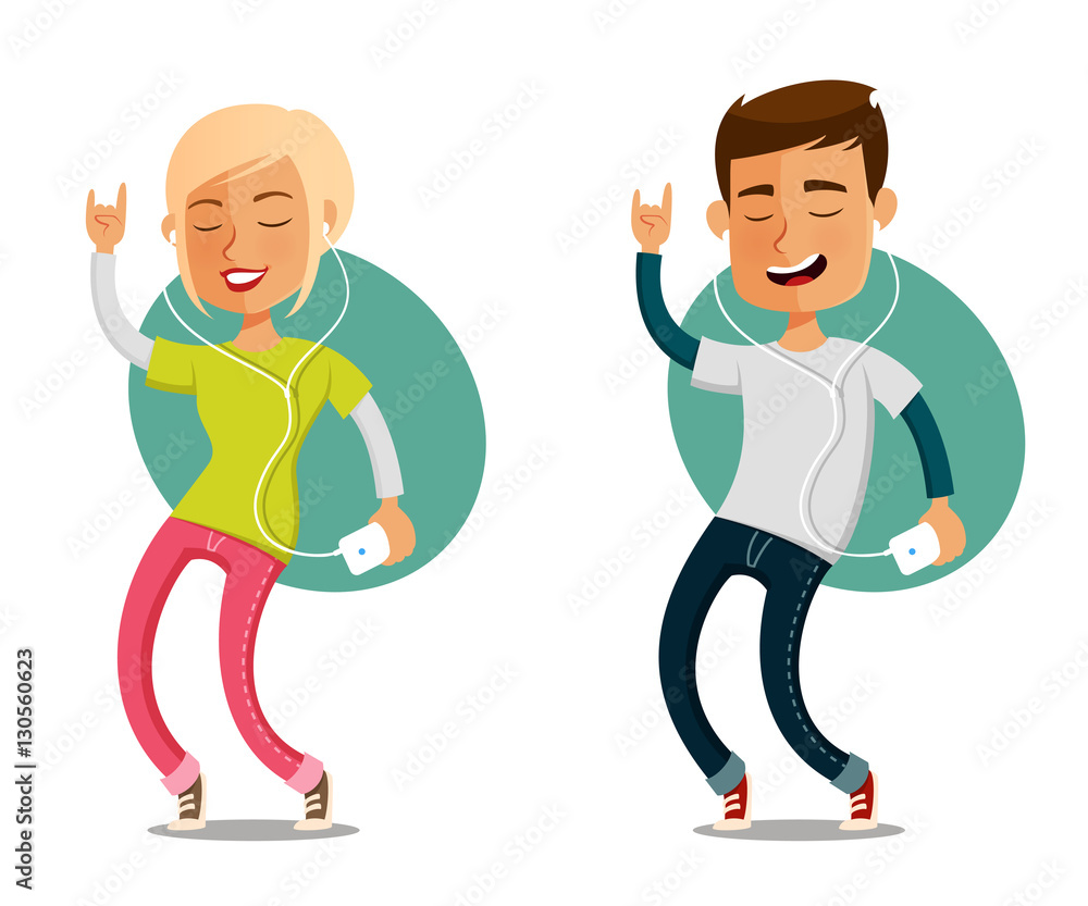 funny cartoon people dancing to the music from their cell phone Stock  Vector | Adobe Stock