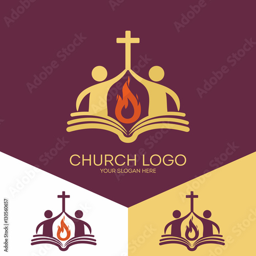 Church logo. Christian symbols. The church is based on the biblical basis and the flame of the Holy Spirit, the worship of God.