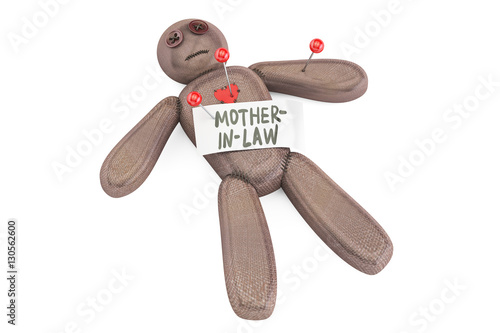 mother-in-law voodoo doll with needles, 3D rendering