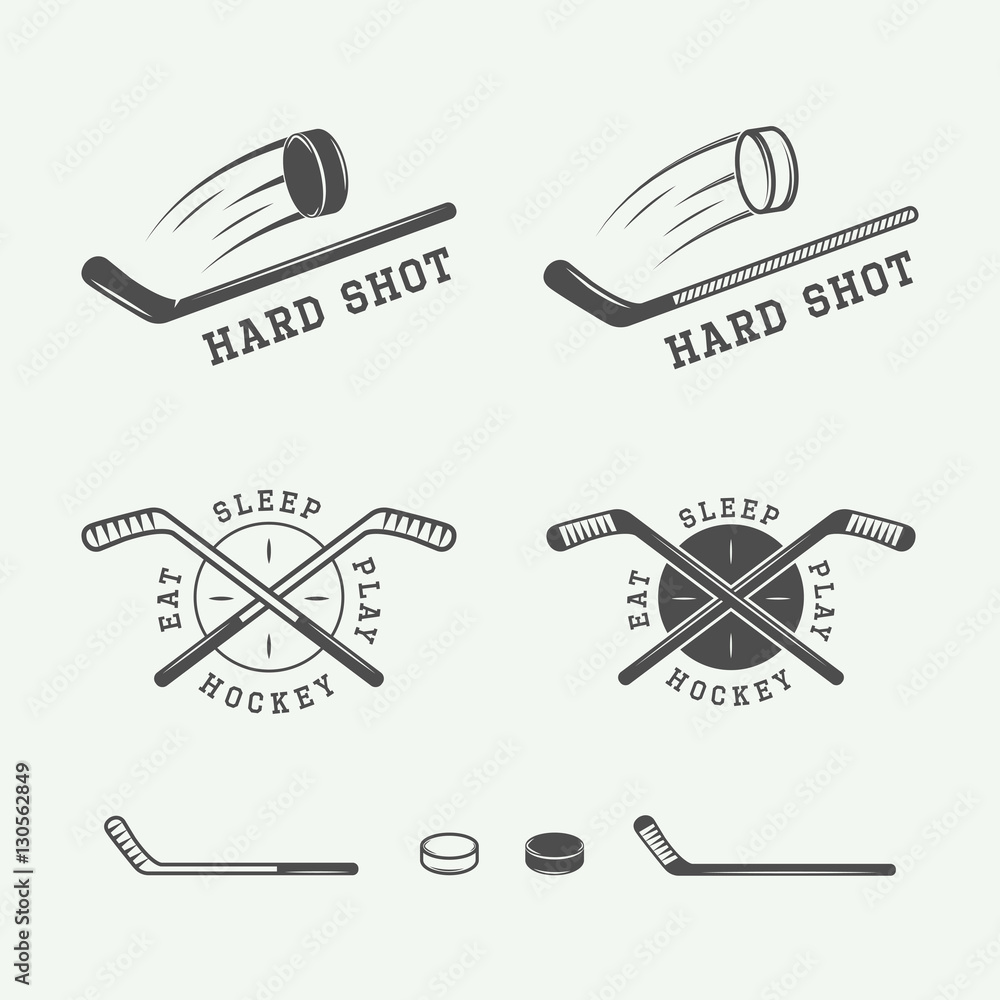 Fototapeta premium Set of vintage hockey emblems, logos, badges, labels 