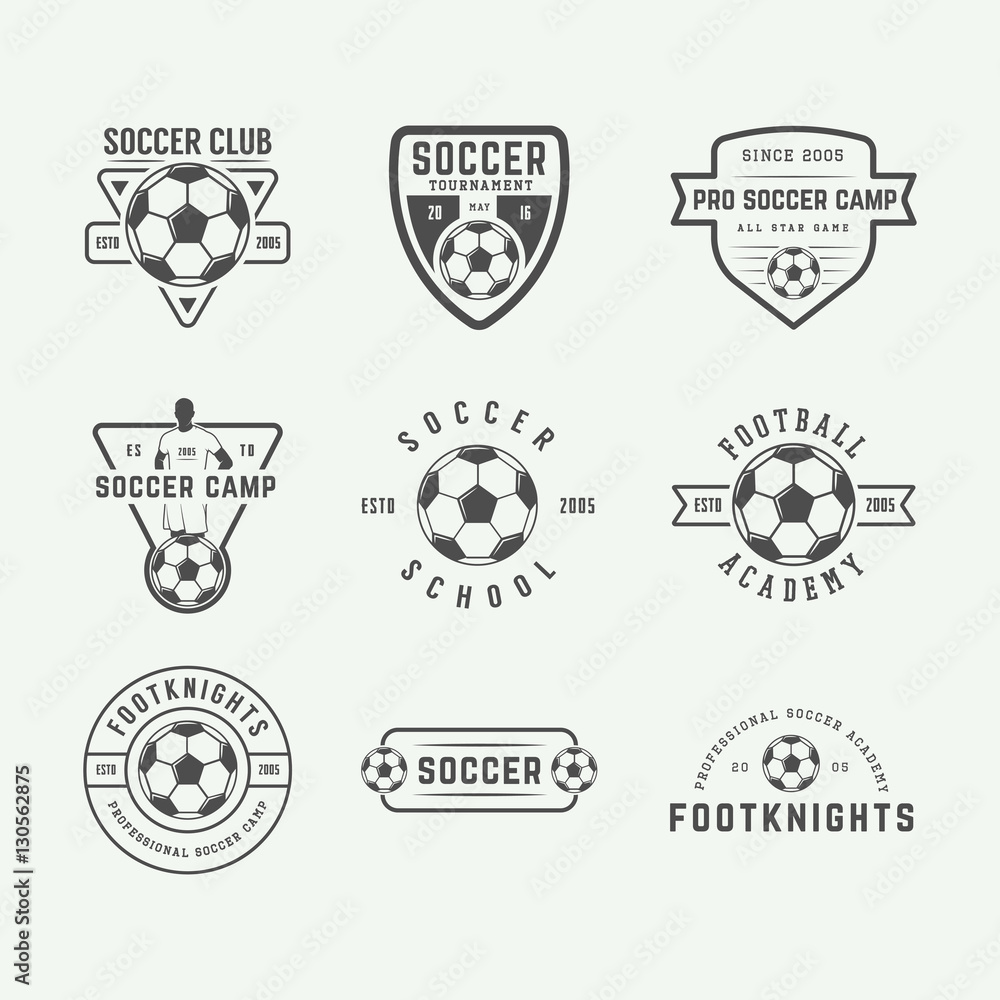 Obraz premium Set of vintage soccer or football logo, emblem, badge.