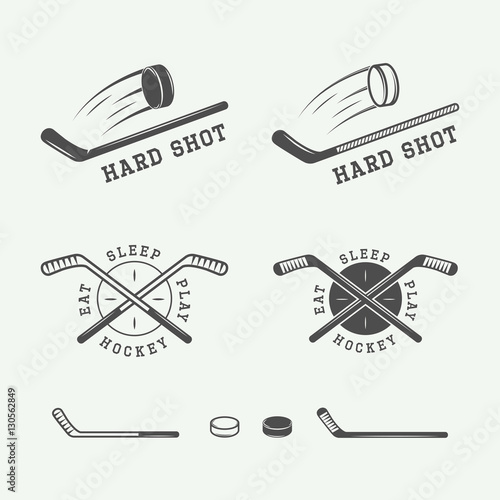 Set of vintage hockey emblems, logos, badges, labels 
