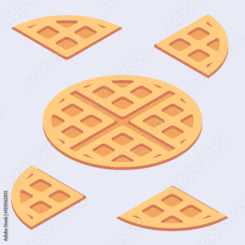 Isometric minimalistic illustration of sweet belgian waffles solid and cuted.