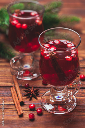 Mulled wine with cranberries. Winter drink