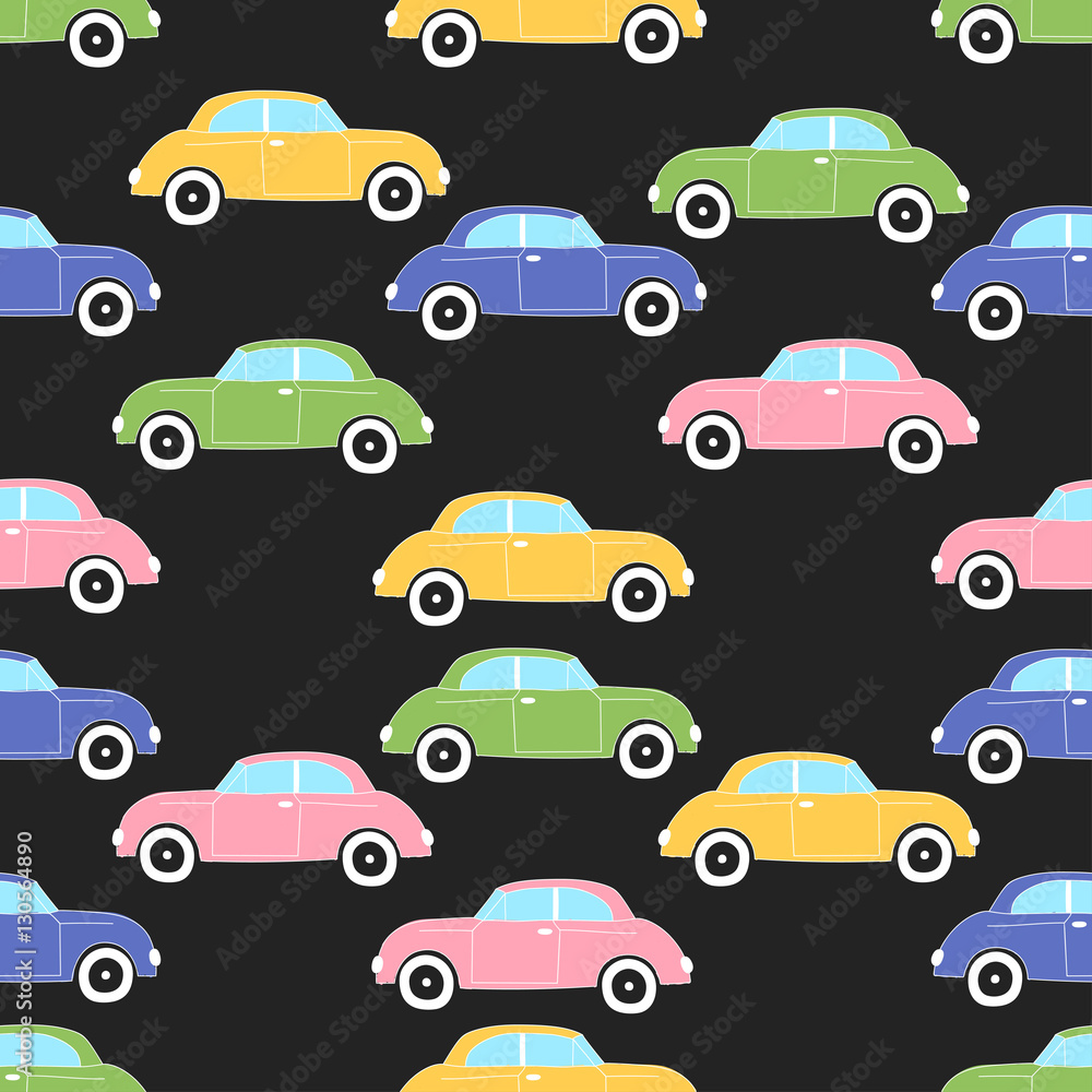 Color background with cars. Pattern with automobile. 