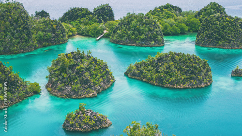 Group of Painemo Island surrounded by Blue Lagoon, Ocean, Raja Ampat, West Papua, Indonesia