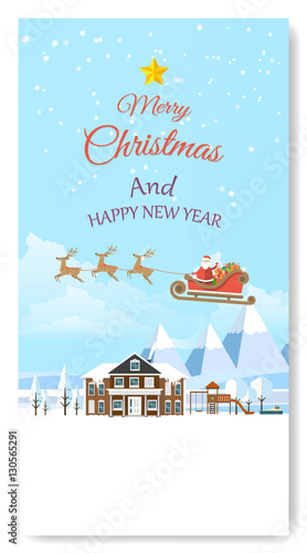 Merry Christmas Greeting Card Flat Style Vector Illustration.

