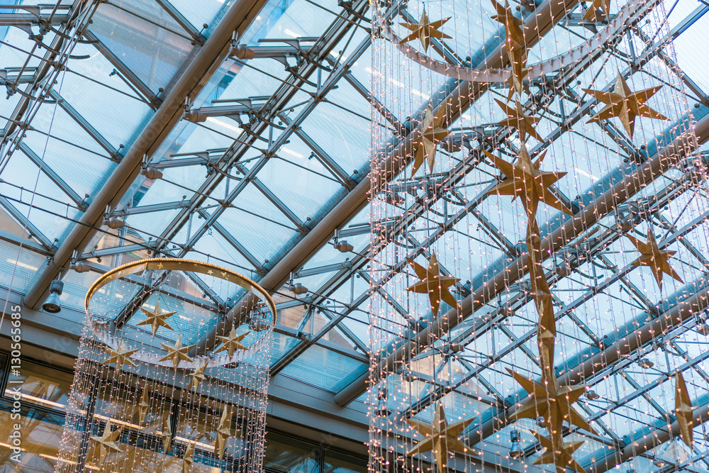 christmas stars as decoration for shopping malls