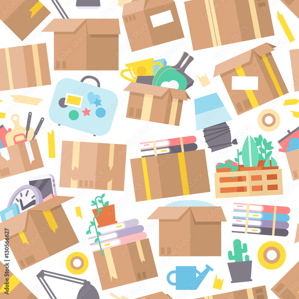 Carrying boxes seamless pattern warehouse shipping container.