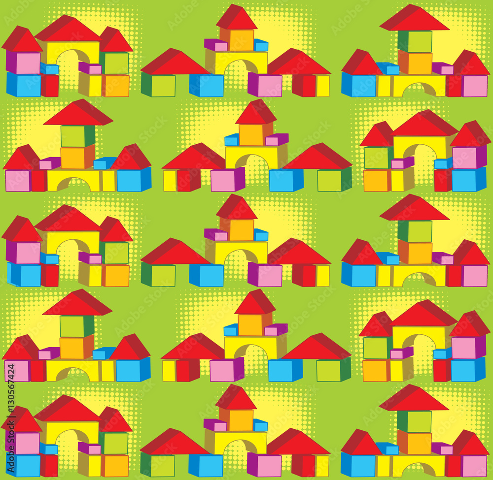 
Pattern with colored childrens cubes