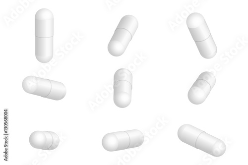 Realistic medical pills isolated on white background.