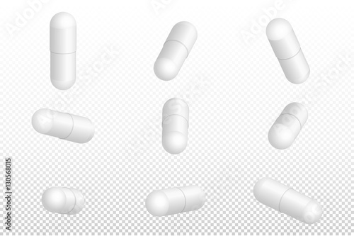 Realistic medical pills isolated on white background.