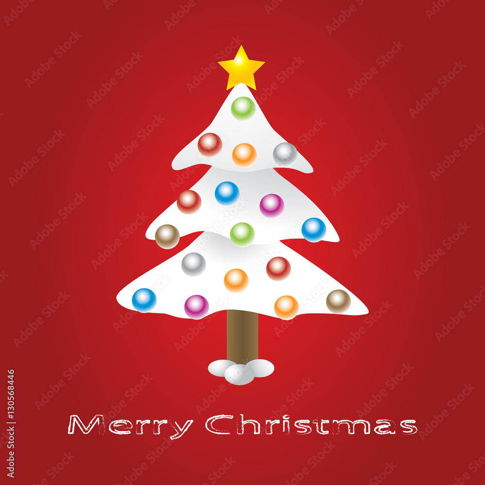 Naklejka premium White Christmas tree with colored balls on a red background