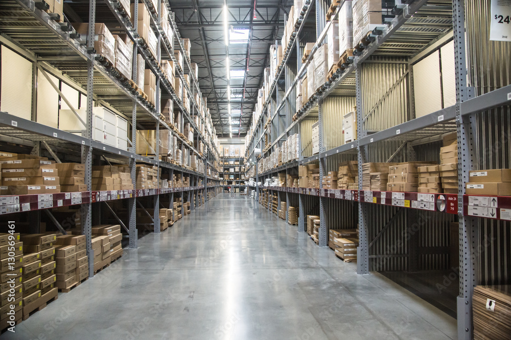Fototapeta premium Tall Shelves in a Warehouse