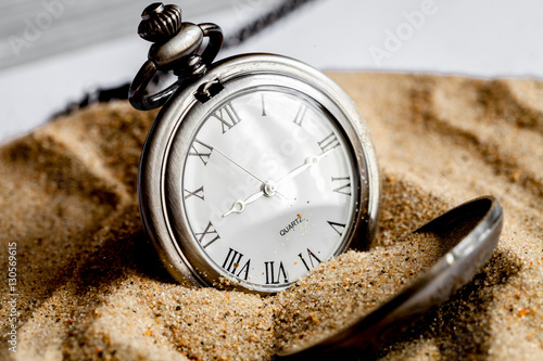 deadline concept pocket watch in sand background