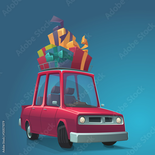 Cartoons car with Christmas presents