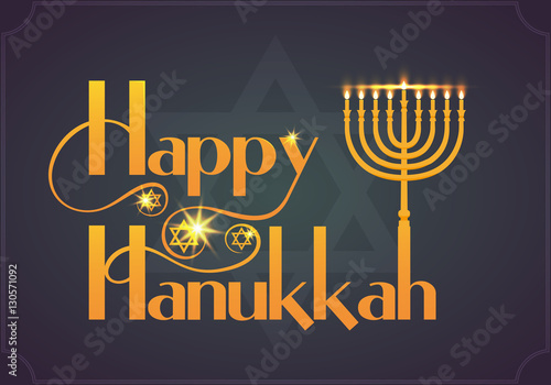 Falt design style Happy Hanukkah logotype.Happy Hanukkah card template