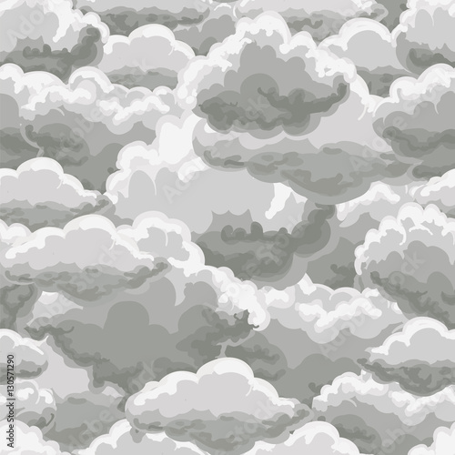 Thunder sky seamless pattern. Rain clouds background vector illustration