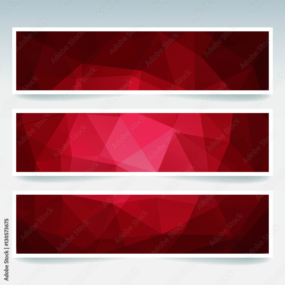 Horizontal red banners set with polygonal triangles. Polygon background, vector illustration
