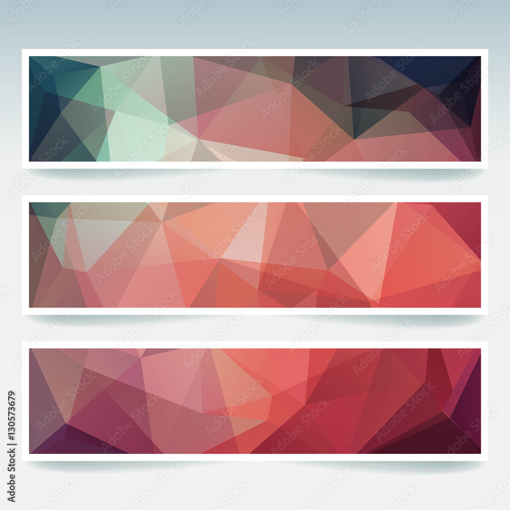 Set of banner templates with abstract background. Modern vector banners with polygonal background. Brown, green, pink colors.
