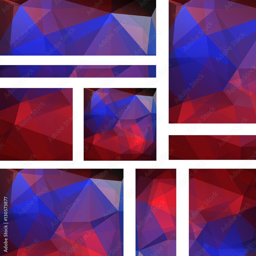 Set of banner templates with abstract background. Modern vector banners with polygonal background, Red, blue colors.
